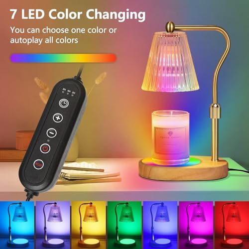 Engpure Candle Warmer Lamp with 7 LED Colors Changing,Candle Warmer with Timer Dimmer, Electric Candle Lamp with Adjustable Height Home Decor for Secented Jar Candles Christmas Gift for Mom Women - Image 6