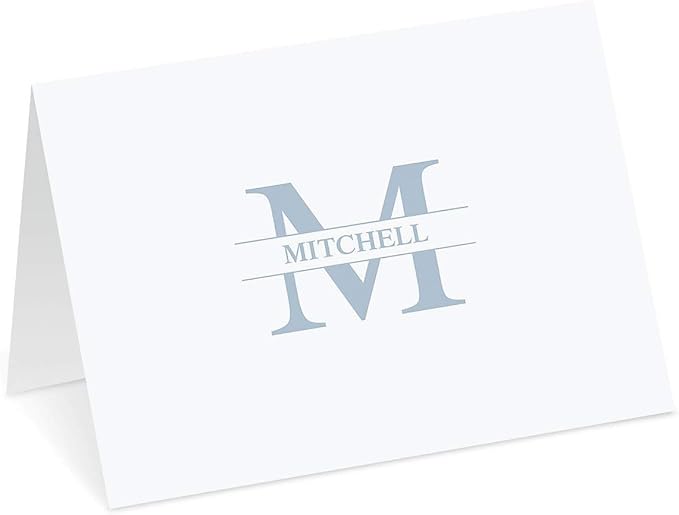 Personalized Tan Front & Center Initial Monogram Note Cards - 24 cards with envelopes, 4-1/4" x 5-1/2" blank inside, Add a Name, Thank you Card, Friendship Gift, Choose Color