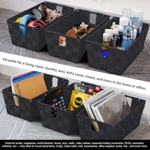 Storage Baskets for Organizing, Woven Organizer Baskets for Shelves, Small Strap Shelf Baskets for Bathroom Storage, Grey, Set of 4 - Image 2