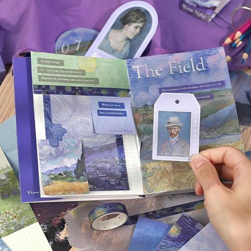 ATIRAMANIYA 346pcs Vintage Scrapbook Kit Aesthetic Junk Journal Set with Stickers, Washi Tape, A6 Notebook & Decorative Paper, All-in-One Scrapbook Kit Stationery (The Starry Night) - Image 3