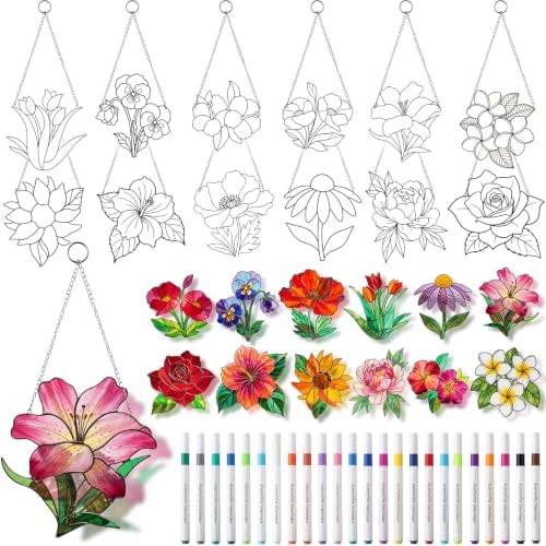 36 Pcs Suncatchers Crafts Kit DIY Paint Art,Flower Shape by Humyoun