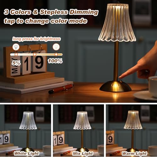 Liliful 4 Pcs Cordless Table Lamp LED Touch, Gold, Rose Style - Image 4