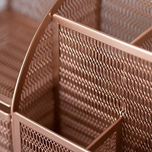 BLU MONACO Rose Gold Mesh Metal Desk Organizer with Drawer – 6 Compartments for Office Supplies & Accessories - Image 5