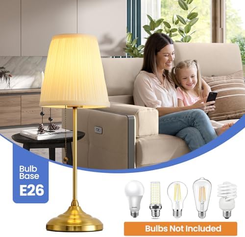 Modern Table Lamp for Bedroom, Gold Bedside Lamp, Farmhouse Nightstand Lamp with Pull Chain Switch, 20" Small Table Lamp for Reading, Hotel, Buffet Candlestick - Image 4