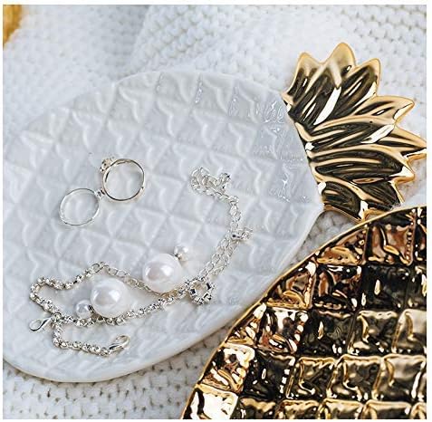 Lependor Ceramic Plate Jewelry Tray Jewelry Holder Jewelry Display - Ring Dish - Organizer for Keys - Phone - Jewelry - Watch - Wallet -Trinket - Best Wedding/Birthday - Big Size White Pineapple - Image 3