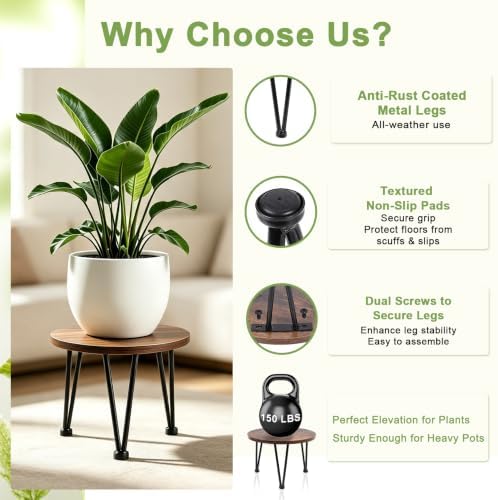 Vigordream Metal Plant Stand Indoor, Heavy Duty Wood Single Planter Holder - Image 4
