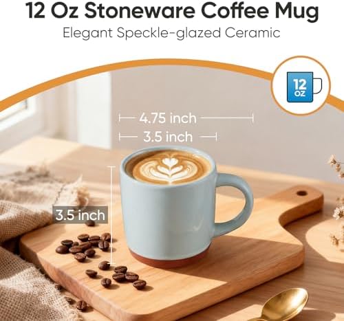 E-far Ceramic Coffee Mug Set of 6, 12oz Modern Coffee Cups, Speckled Gray - Image 2