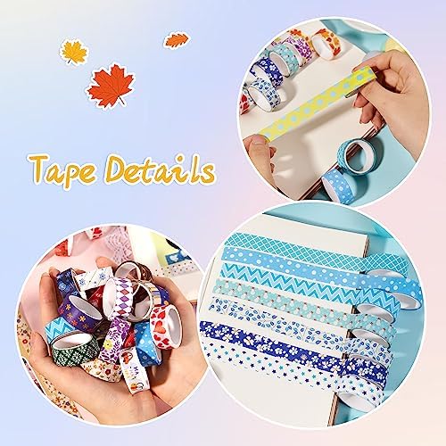 emmoolife 50 Rolls Washi Tape Set, 15mm Wide Rainbow Colored Tape Aesthetic Design Masking Decorative Tape for Scrapbooking Supplies, Bullet Journaling, Junk Journal, Wrapping Planners, DIY Arts Craft - Image 5