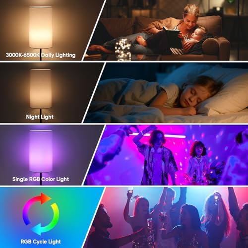 Unicozin 17Inch Table Lamp, 3 CCT 3000K/4500K/6500K & RGB Color Changing, Stepless Dimmable Bedside Lamp for Reading, Ambience Nightstand Light for Home Decor Party, White Shade - Image 5