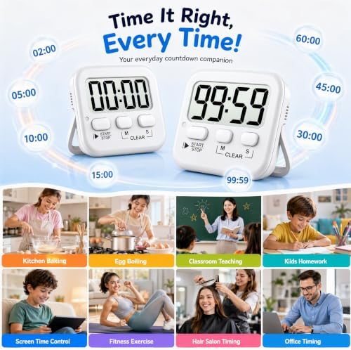 Antonki 2 Pack Digital Timer for Kids Classroom Kitchen Timers for Cooking - Image 6