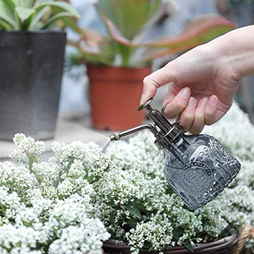 T4U Glass Plant Mister 200ML, Vintage Spray Bottle with Top Pump Fine Mist Garden Flower Sprayer Small Decorative Spritzer Watering Can Gift for Indoor Outdoor Succulent House Plant (Grey) - Image 5