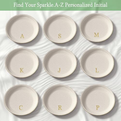 Initial Jewelry Dish for Women, Shatterproof Vegan Leather Ring Holder with Stainless Steel Core, Personalized Monogram Trinket Tray, Birthday Bridesmaid Gift with Box (Cream Letter K) - Image 2