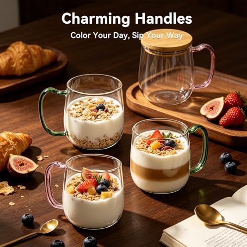 COMI 23 oz Large Glass Coffee Mugs Set of 2,Clear Coffee Cups with Colorful Handles, Hand Blown & Seamless Design, Heat Resistant and Explosion-Proof, Lightweight Tea Mugs for Home,Cafe - Image 6