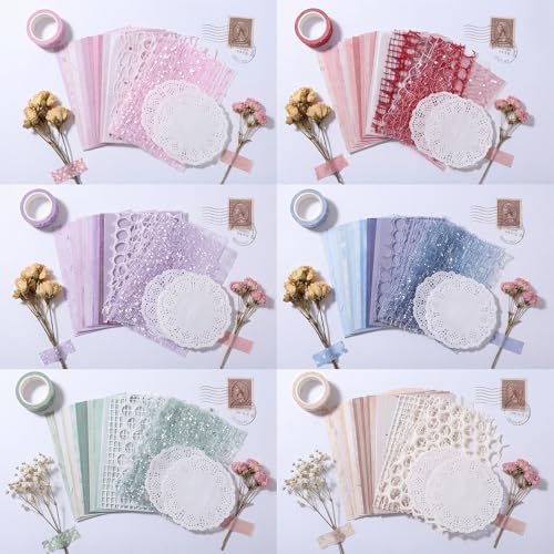 BESARME 140 Pcs Textured Scrapbook Paper & Lace Stickers Set by BESARME