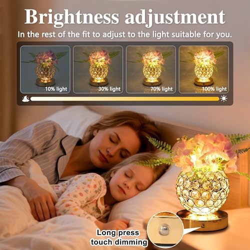 Pink Artificial Hydrangea Flower Lamp, 3 Color Dimmable Touch Control Night Light, Christmas Birthday Gifts for Women, Artificial Hydrangea Flower Table Lamp Decor for Bedroom Bar Coffee Shop Wedding - Image 2