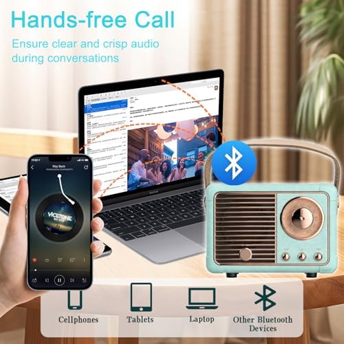 Vintage Bluetooth Speaker Cute, Retro Style Vintage Decor, Portable Wireless Bluetooth Speaker, Vintage Cute Old Fashion Style for Bedroom Kitchen Desk Office Party Outdoor Travel (Blue) - Image 4