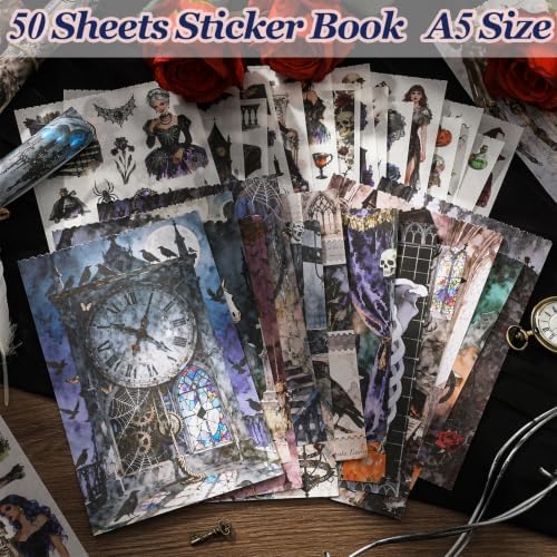 500PCS Stickers Book for Journaling Supplies,Dark Gothic Scrapbook Paper - Image 4
