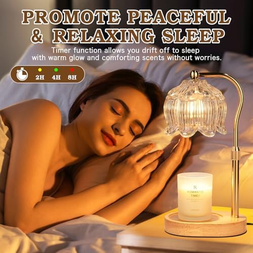 Funistree Flower Candle Warmer Lamp with Timer, Dimmable Candle Lamp Warmer, Christmas Birthday Gifts for Women Mom Her, Housewarming Home Decor, Lotus Wax Warmer for Yankee Candles - Crystal Clear - Image 5