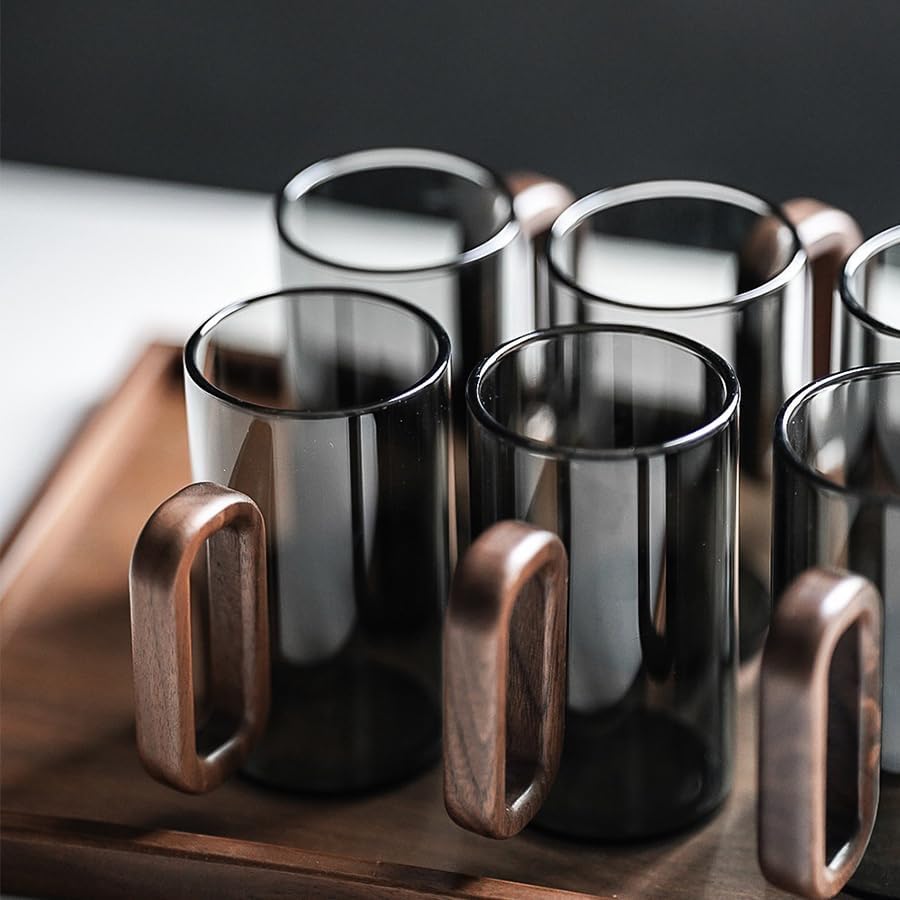 12OZ Borosilicate Glass Coffee Mug with Walnut Handle - Image 4