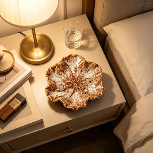 Flower Shaped Ceramic Jewelry Tray, Decorative Trinket Dish for Rings Earrings Necklaces, 5 Inch Ceramic Catchall Tray for Vanity Bathroom, Gift for Mom Best Friend Sister (White) - Image 2
