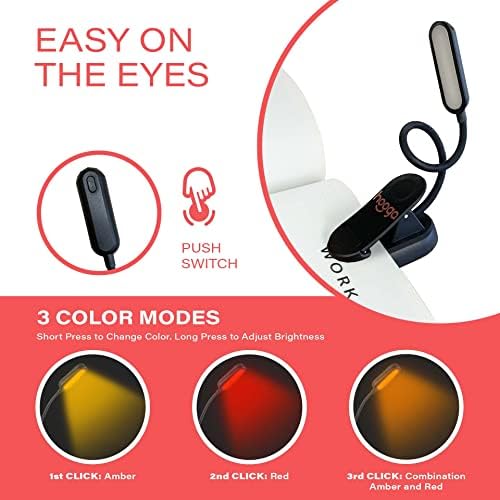 hooga Amber Book Light – Blue Light Blocking Reading Light for Bed, Stepless Dimming, Rechargeable Clip-On Night Light, 1600K Amber & 625nm Red LED for Night Reading - Image 3