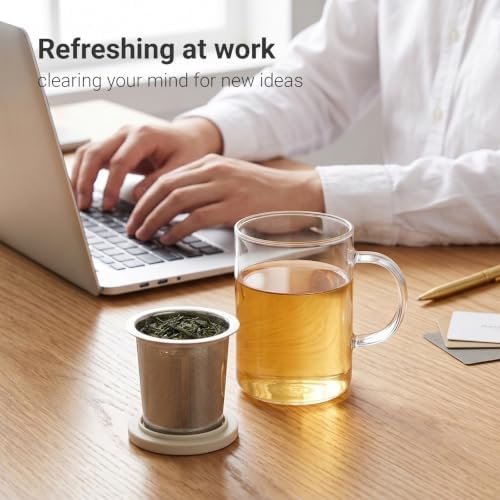 emoi 15 oz Glass Tea Cup with Infuser & Lid, Ideal for Loose Leaf Tea, Gray - Image 4