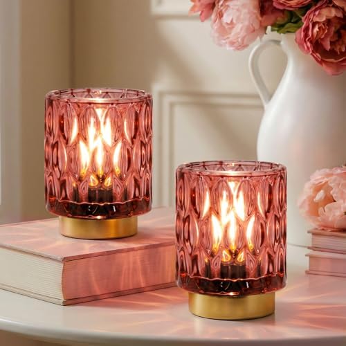 Battery Operated Table Lamp Timer, Small Cordless Lamps Decorative, 2 Pink by MJPREMIER