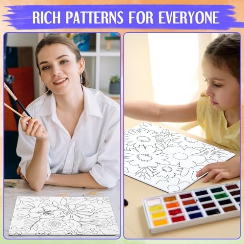 Teling 12 Pcs Pre Drawn Stretched Canvas Kit for Adults Painting Pre Printed Canvas Outline for DIY Painting Party Favor,6 x 6 x 0.6 Inches(Flower) - Image 5