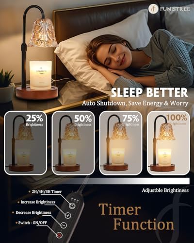 Small Candle Warmer Lamp with Timer, Adjustable Flower Lamp Warmer for Jar Candles, Christmas Birthday Gifts for Women Mom Her, Unique Dimmable Candle Heater, Cute Wax Warming Light with Wood Base - Image 3