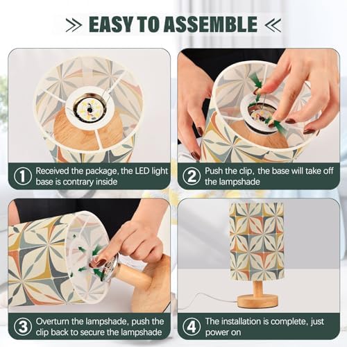 Geometric Mid Century Patterned Table Lamp for Bedroom USB Port Lamps Small Accent Table Lamp Nightstand Lamp Sturdy Linen Shade Wooden Base Decorative Lamps for Bedside Reading|Kids|Dorm|Home - Image 6