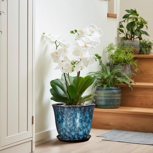 10 Inch Plant Pot - Ceramic Planter with Drainage Hole and Saucer, Round Flower Pots for Indoor Outdoor, Modern Decorative Planter for Plants, Home Office Decor, Plant Lover Gifts, Blue - Image 6