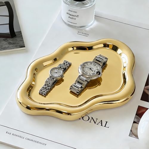 Jewelry Tray for Women, Cloud Shape Ceramic Trinket Dish, Jewelry Organizer Storage Holder for Ring Earring Bracelet Necklace, Make Up Organizer (White) (Gold) - Image 5
