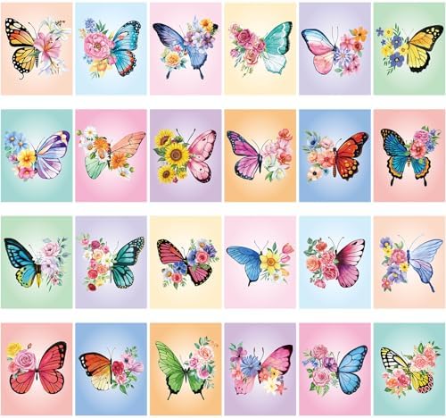 Sherr 24 Pcs Pre Drawn Canvas for Adult, Butterfly, 8 x 8 Inch by Sherr