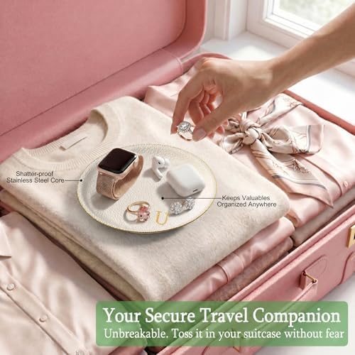 Initial Jewelry Dish for Women, Shatterproof Vegan Leather Ring Holder with Stainless Steel Core, Personalized Monogram Trinket Tray, Birthday Bridesmaid Gift with Box (Cream Letter U) - Image 5