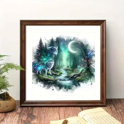 OJTOYART Wolf Diamond Art Kits for Adults Beginner,Starry Sky Moon Full Round Drill 5D Diamond Painting Kit,DIY Paint by Diamonds Gem Art with Dot Art for Adults,Home Wall Decor 13.79 x 13.79inch - Image 2