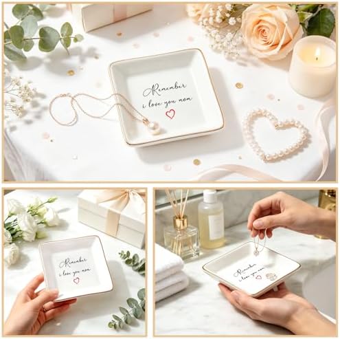 Gifts for Mom Ceramic Square Dish - Sentimental Jewelry Tray Organizer for Nightstand, Meaningful Birthday Mothers Day Christmas from Children, Premium White Trinket Dish - Image 6
