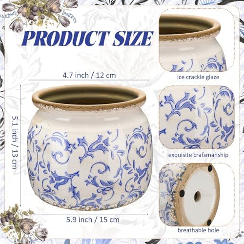 Vintage Planter Large Ceramic Plants Pot Blue Chinoiserie Pot - Image 3