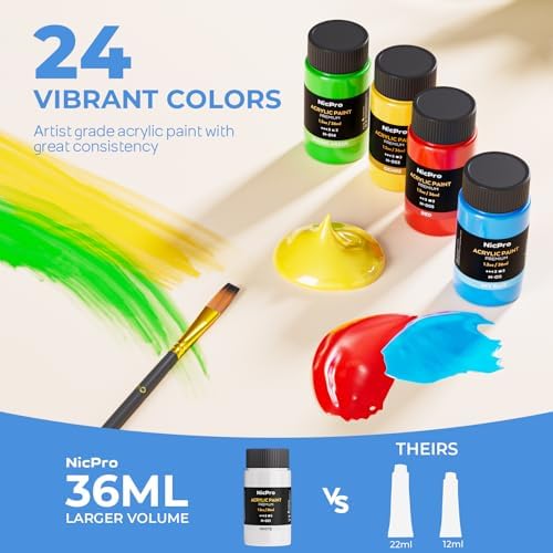 Nicpro 46PCS Acrylic Paint Canvas Set for Adults with 24 Paints (36ML) - Image 3