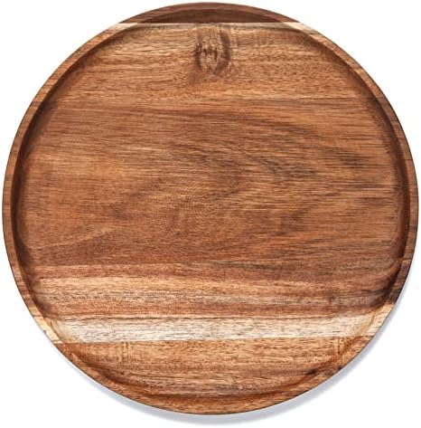 YANGQIHOME Round Wood Tray, Acacia Wooden Serving Tray, Serving Platter, Appetizer Charcuterie Board, Tray Organizer for Kitchen/Countertop, 13.8 x 13.8 x 0.8 inch by YANGQIHOME
