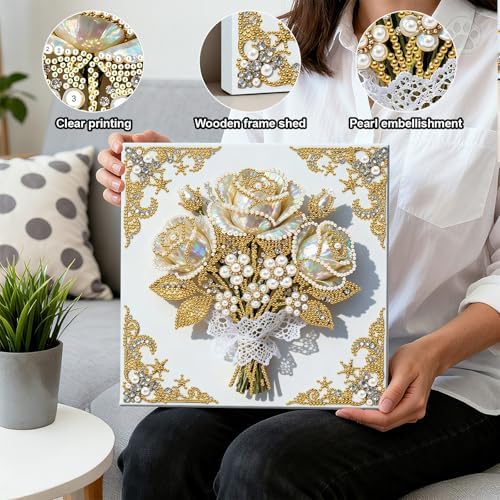 Pearl Art Kits Painting for Adults, DIY Mindfulness Therapy with Framed Canvas and Tools, Beginner Wall Decor-Rose - Image 3