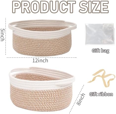 JMvicyroam Small Woven Basket, Empty Gift Basket, White&Brown Block/1 Pack - Image 2