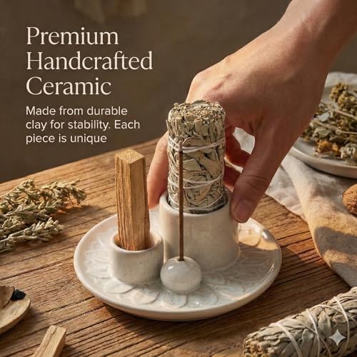 Ceramic Palo Santo and Sage Incense Holder, Spotted White - Image 5