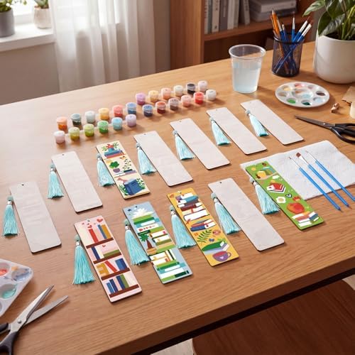 Kosiz 12 Pcs Book Paint by Number Kit for Adult Wood Bookmark - Image 2