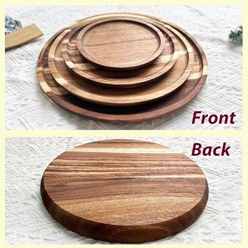 12 in Round Wooden Platter, Natural Acacia Tray, Wooden Dinner Plates, Tray Organizer, Serving Tray for Coffee Table, Home Decor, Fruit, Appetizer (12 Inch) - Image 3