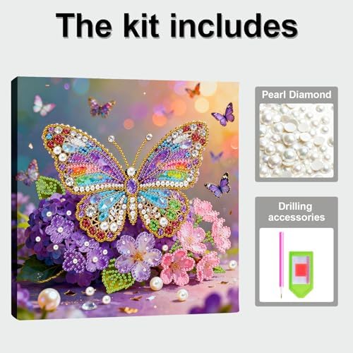 ARTopet DIY Pearl Painting Kit with Frame Gemstone Pearl Diamond Dots Beads Canvas Art Craft for Adult Beginners Display for Tabletop and Wall Mounting Home Decor-Butterfly - Image 3