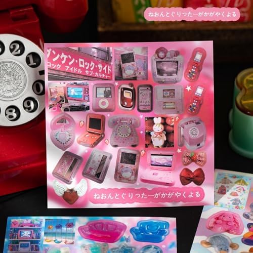 Japanese Retro Sticker Book, 800 Cartoon Stickers Book with Art Coated Paper Creative Activity Stickers for Adults, DIY Scrapbooking Phone Cases Laptops Party Gifts (Neon) - Image 4