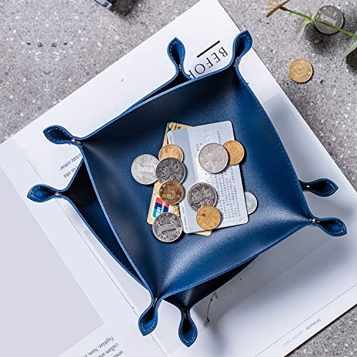 Leather Jewelry Valet Tray for Women and Man, Portable Entryway Table Tray Bedside Nightstand Desk Tray Small Catchall Travel Dish Plate for Key,Wallet,Watch,Coin (8x8, Blue-B) - Image 5
