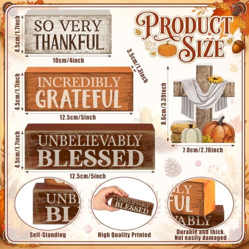 Moucuny 4 Pcs Fall Table Decoration for Home Religious Cross Stacked Signs - Image 2