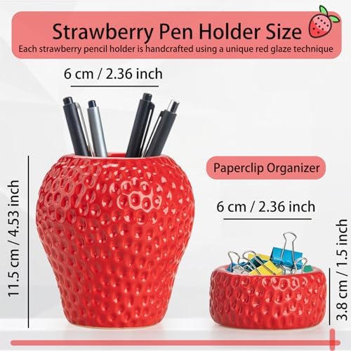 Strawberry Ceramic Pen Holder & Paper Clip Tray Set of 2 - Image 2