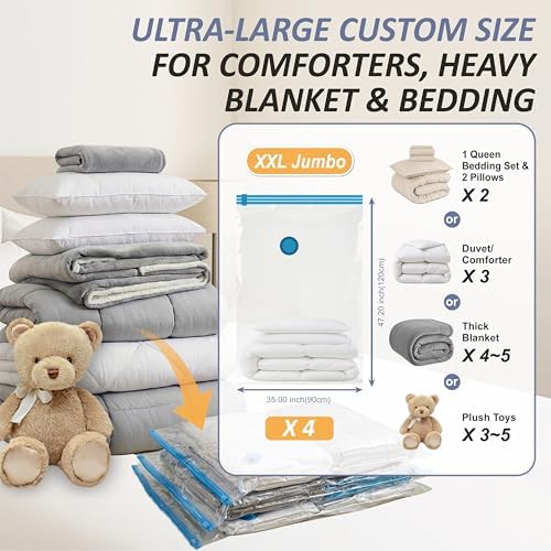 4 XXL Jumbo Vacuum Storage Bags for Bedding, Space Saver with Hand Pump - Image 3